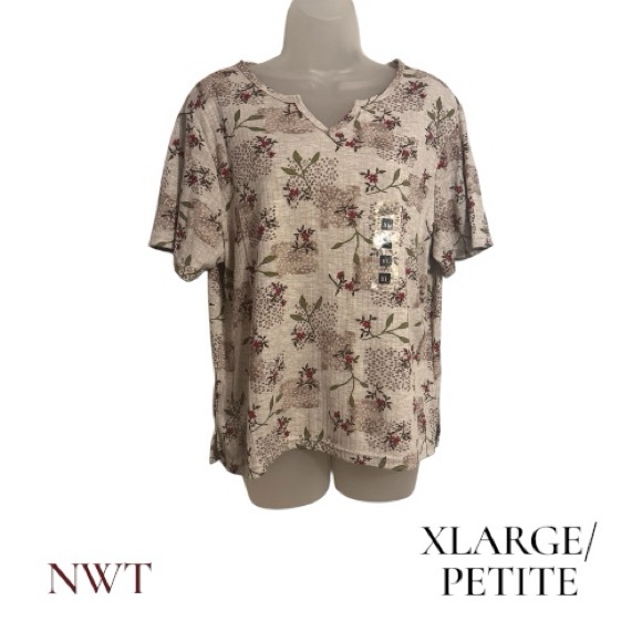 Classic Elements Tops - NWT  Floral Beige/Sage Print Casual Top   XLARGE/PETITE    #Q